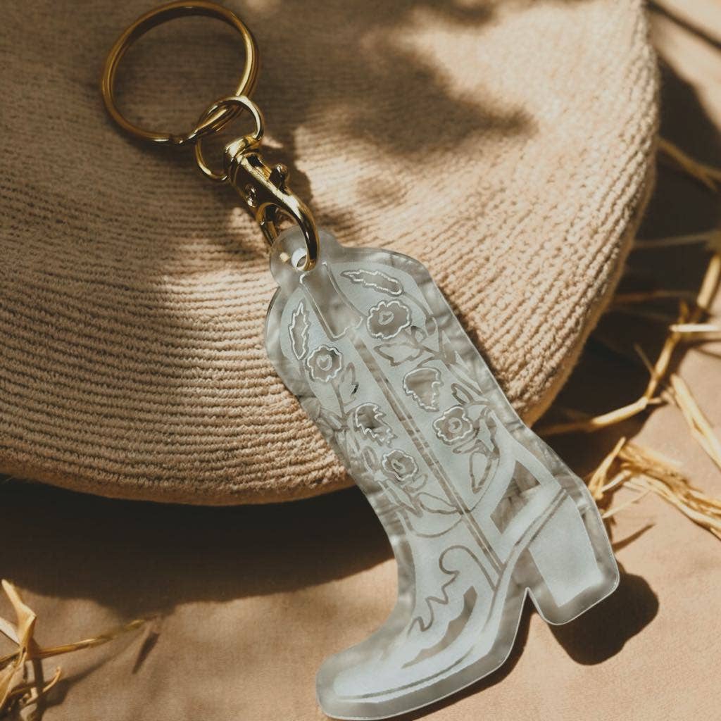 Floral Rose Cowboy Boot Western Keychain Jewelry
