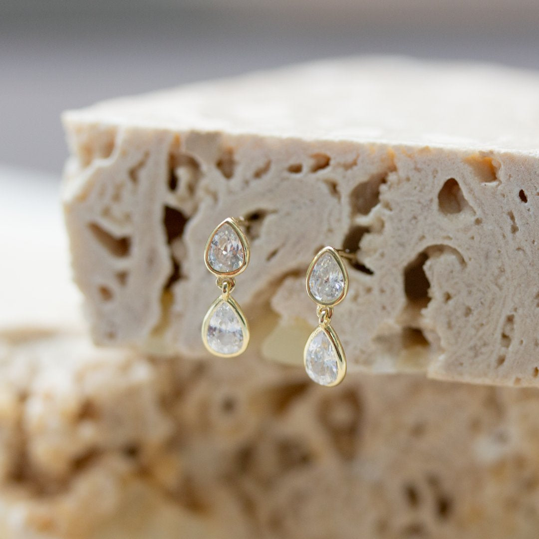 Sparkly Double Teardrop Dangle Studs