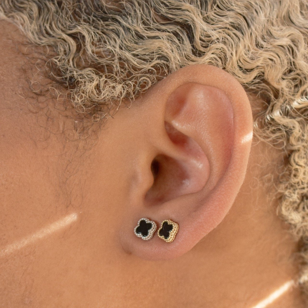 Black Agate Clover Studs