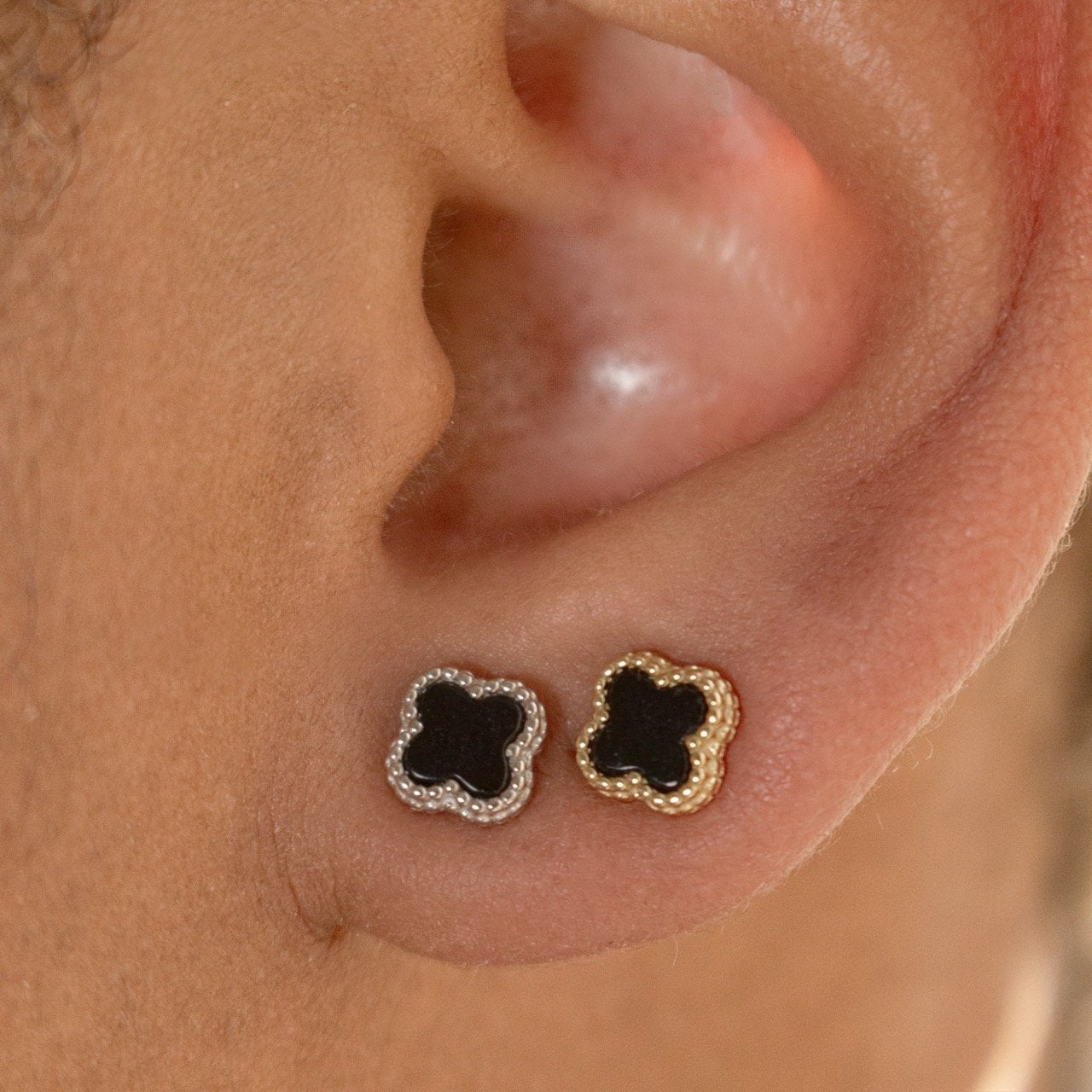 Black Agate Clover Studs