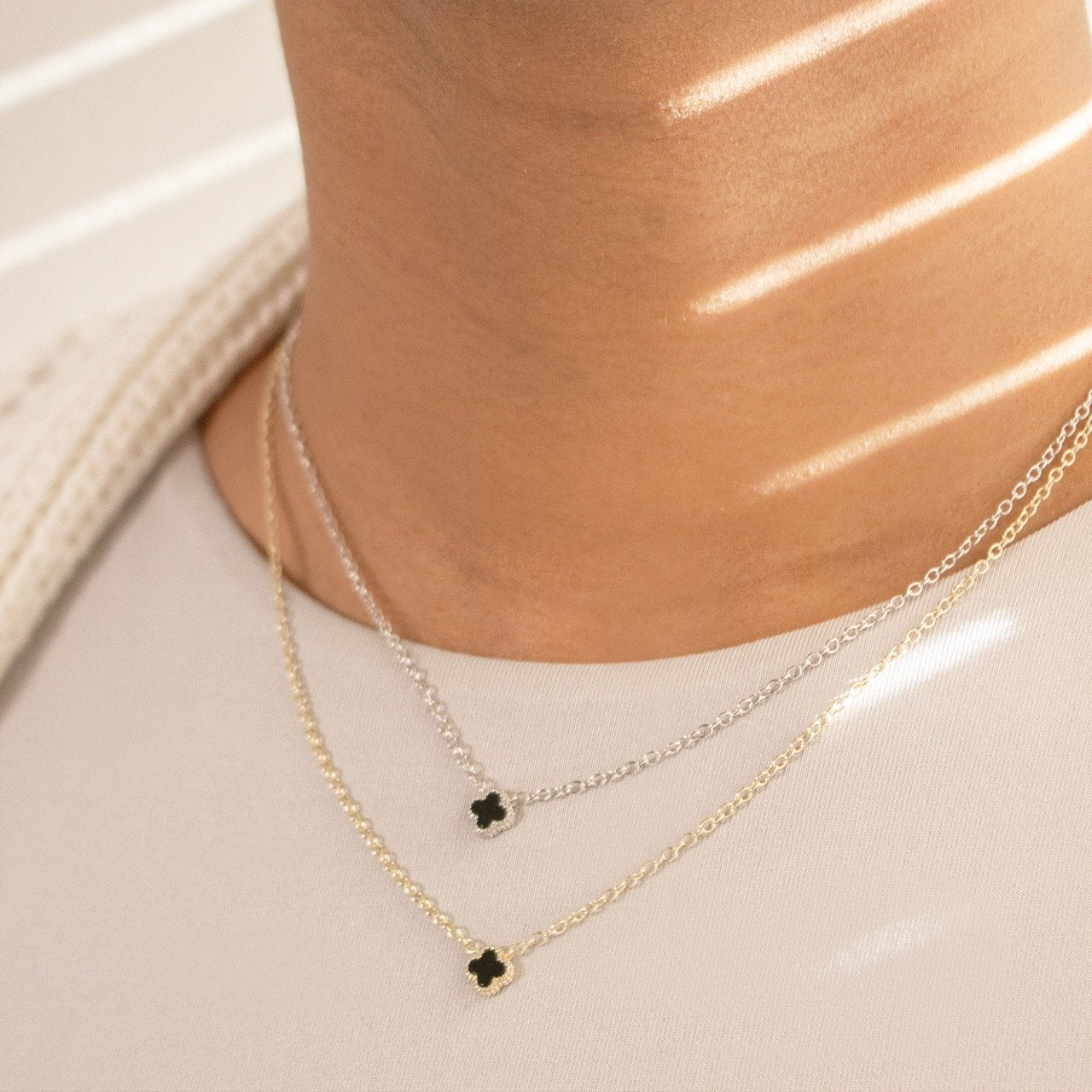 Mini Black Agate Clover Necklace
