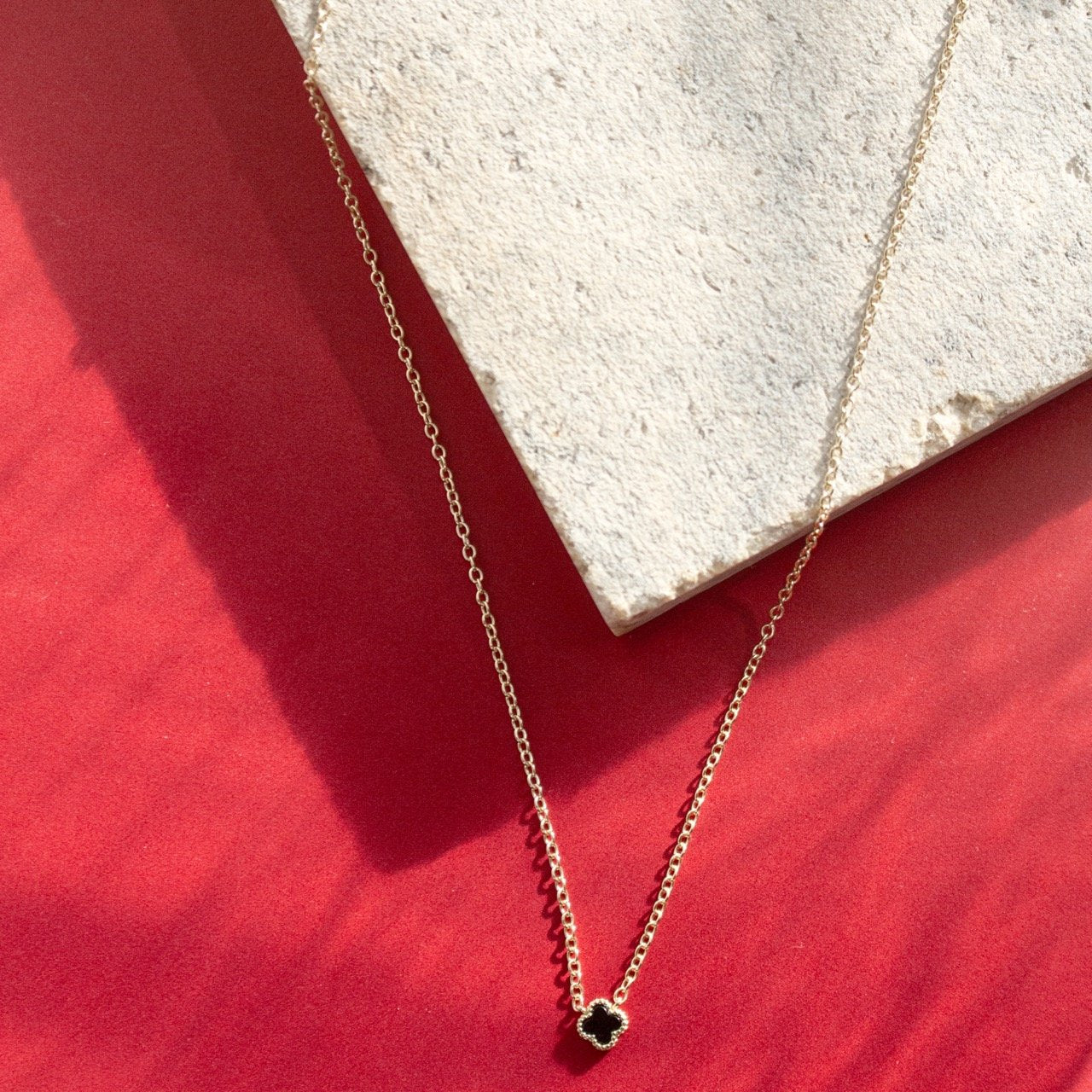 Mini Black Agate Clover Necklace