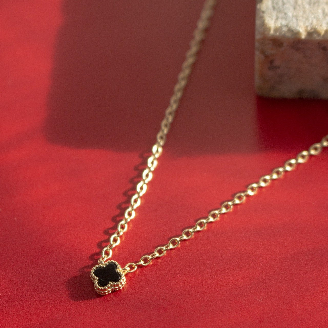 Mini Black Agate Clover Necklace