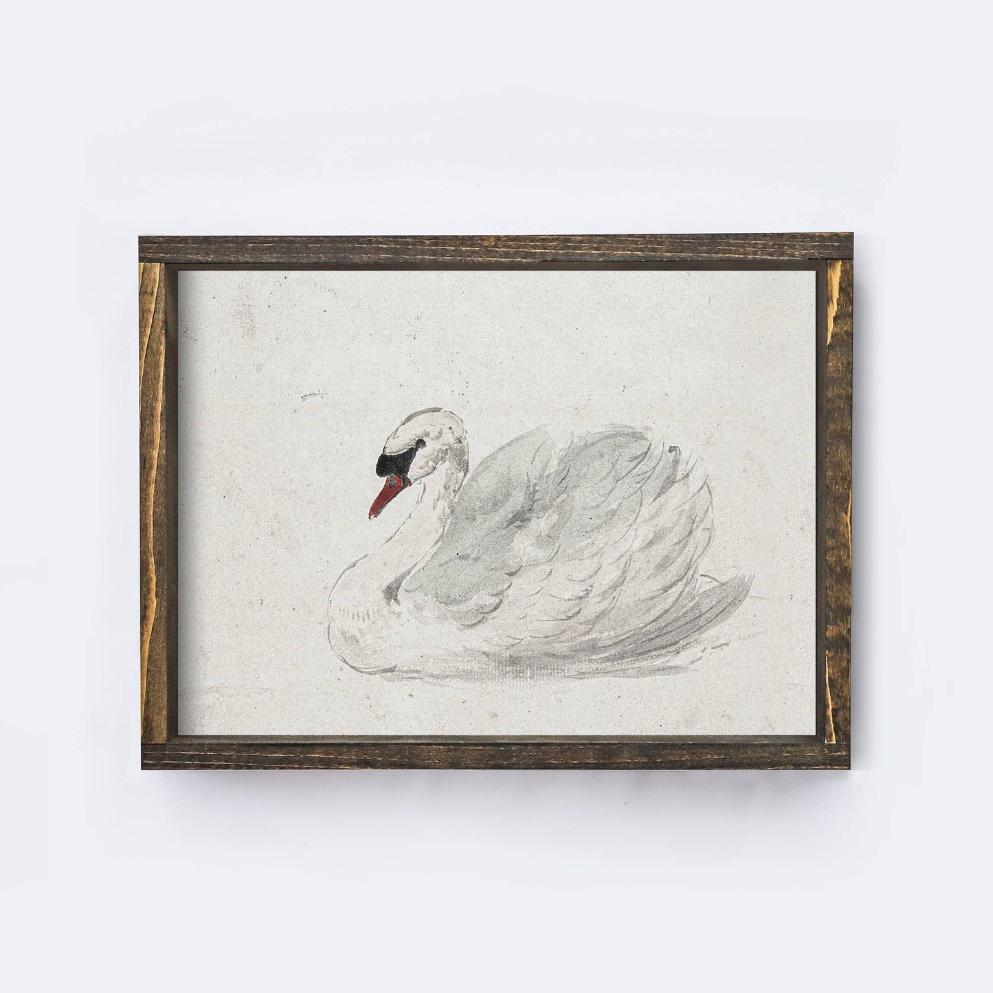 Vintage Art Print Framed | White Swan Painting A98: Aged Farmhouse / 8.5x7"