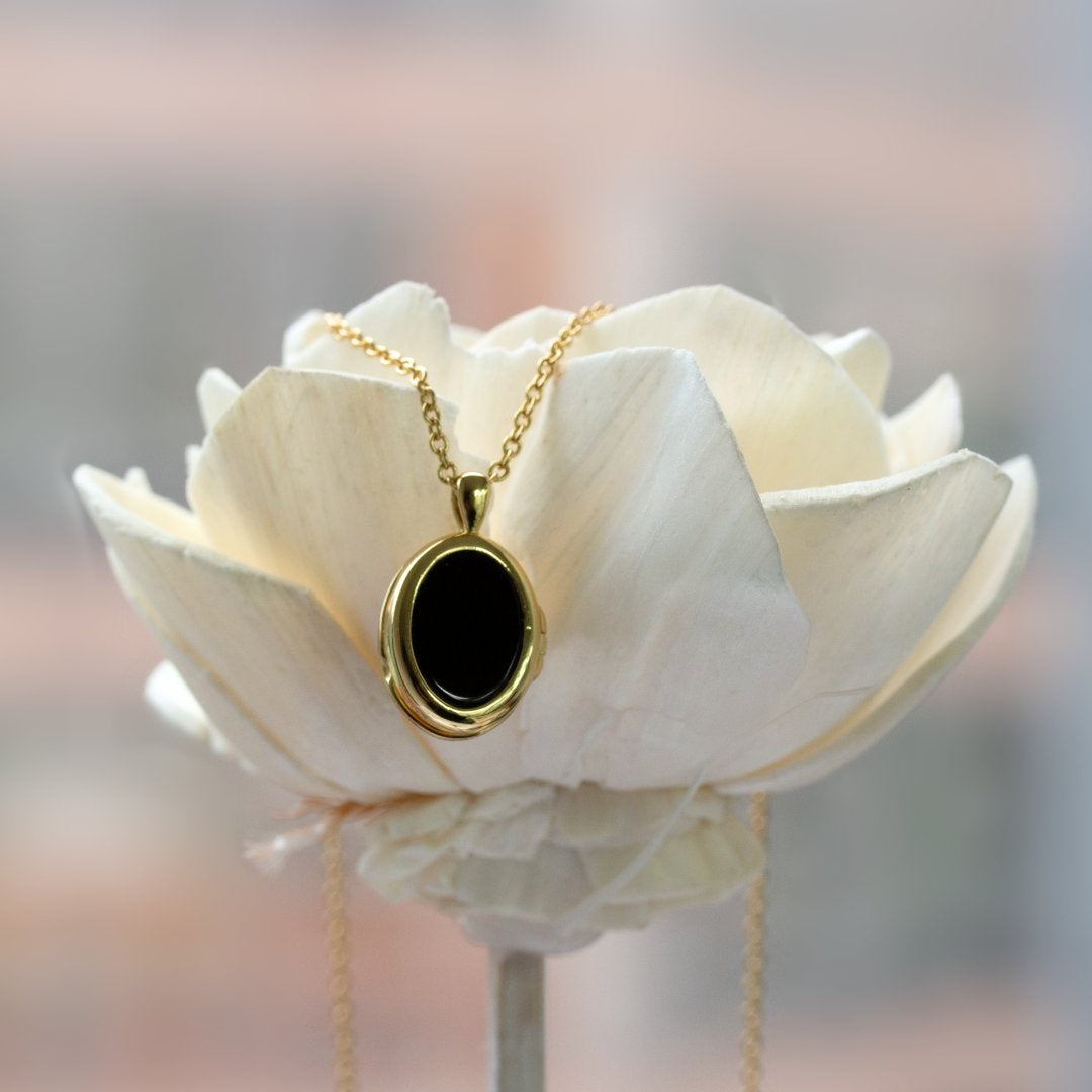 Reversible Pearl / Black Agate Locket Necklace