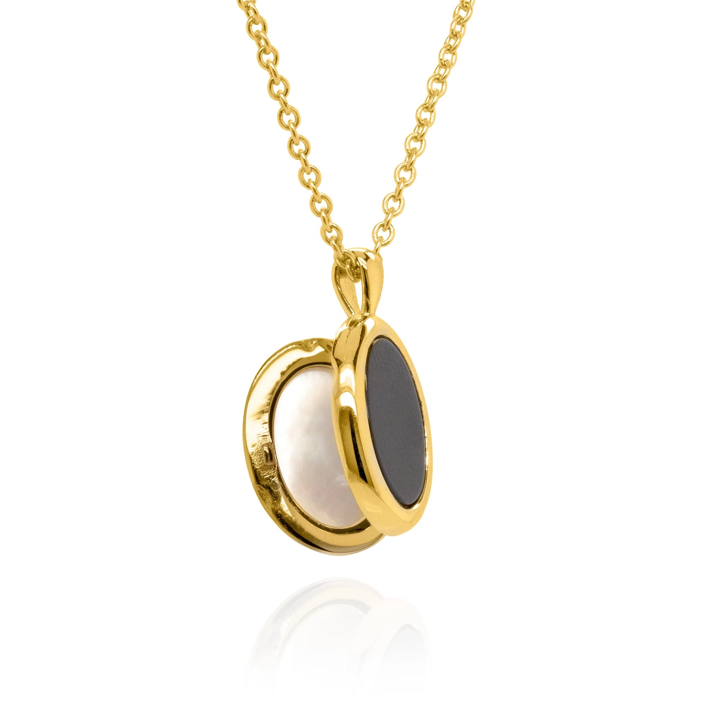 Reversible Pearl / Black Agate Locket Necklace