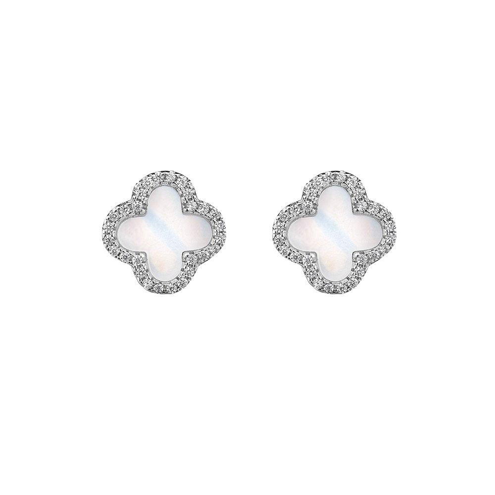 Sparkly Pearl Clover Studs