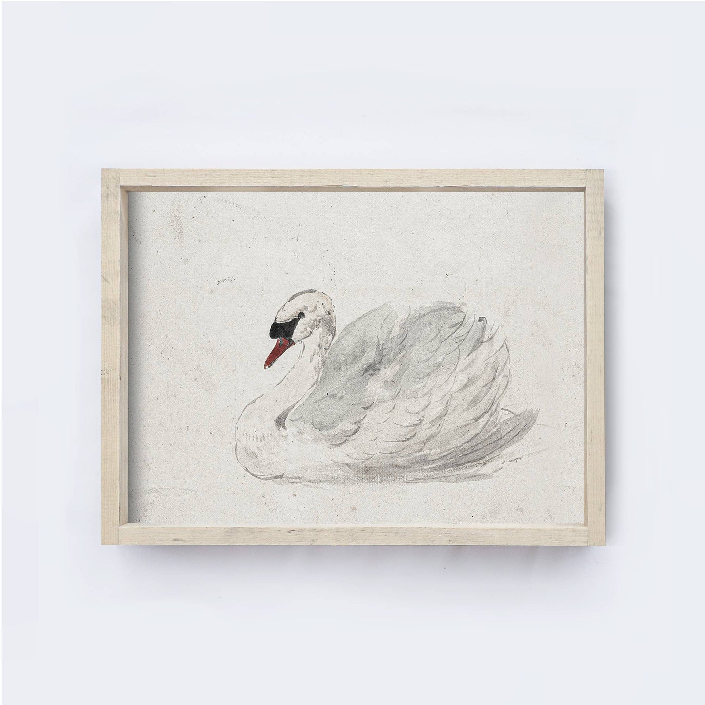 Vintage Art Print Framed | White Swan Painting A98: Aged Farmhouse / 8.5x7"