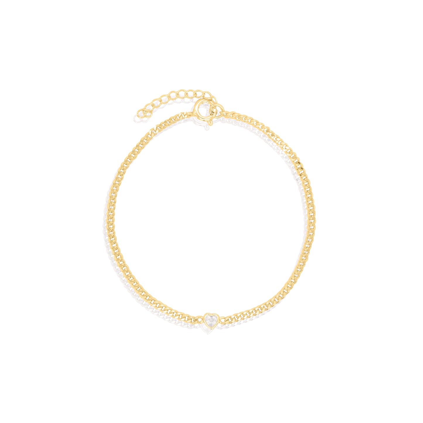 Curb & Mini Bezel Heart Bracelet
