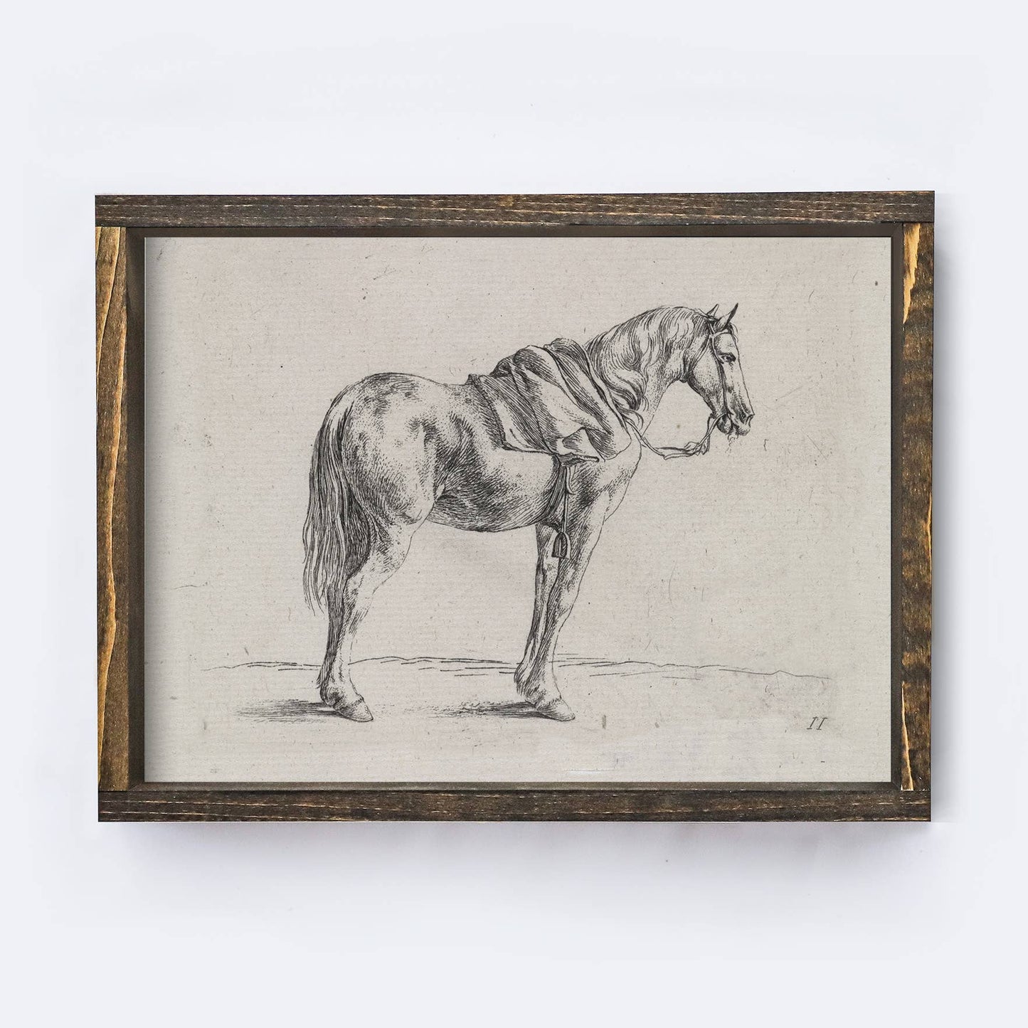 Vintage Horse Wall Art | Framed Equestrian Wall Decor A136: Aged Farmhouse / 8.5x7"
