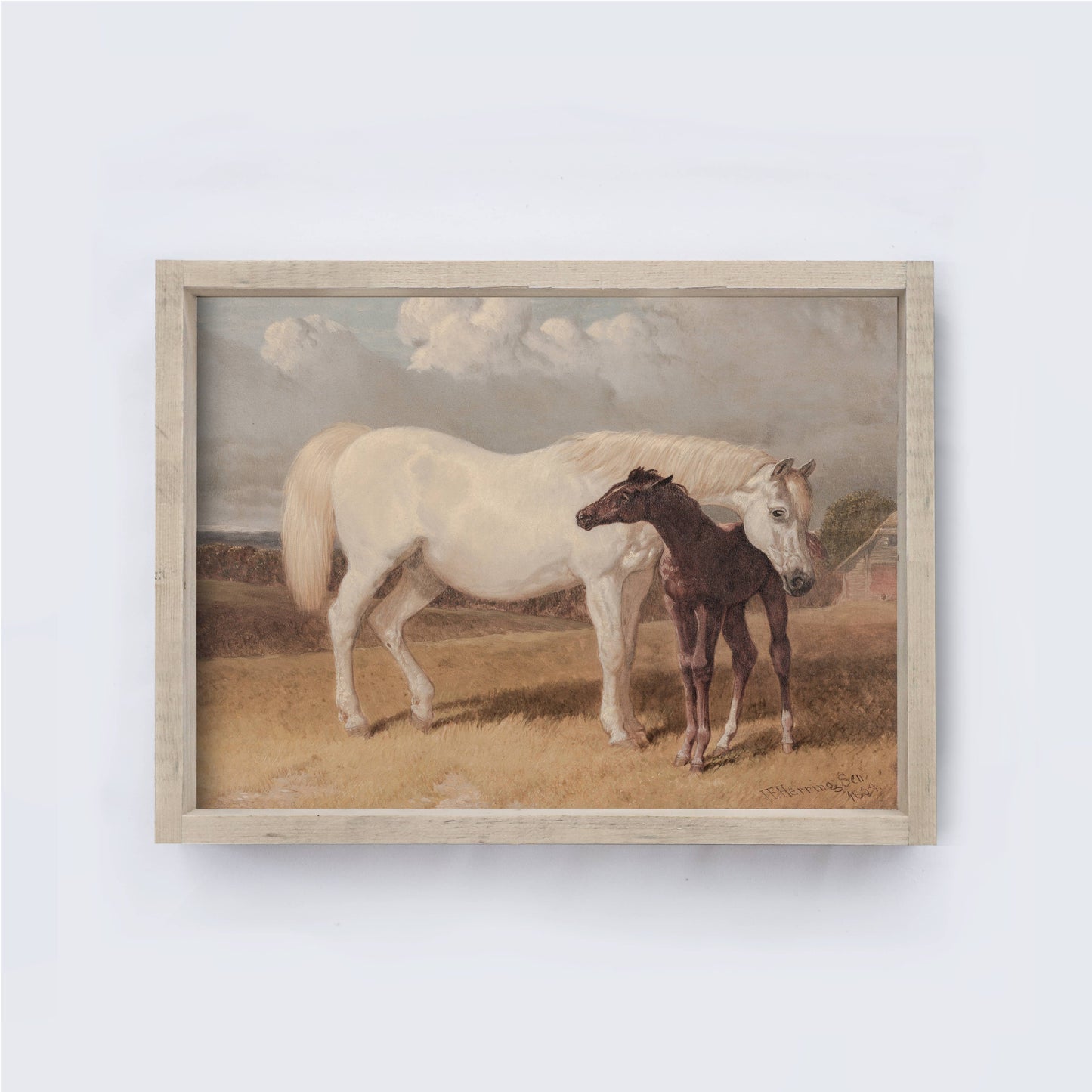 Horse Wall Art | Vintage Animal Painting A274 : Aged Farmhouse / 8.5x7"
