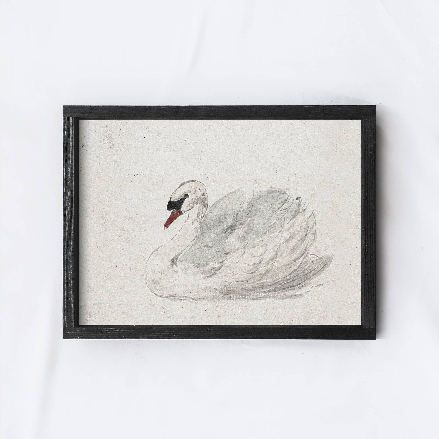 Vintage Art Print Framed | White Swan Painting A98: Aged Farmhouse / 8.5x7"