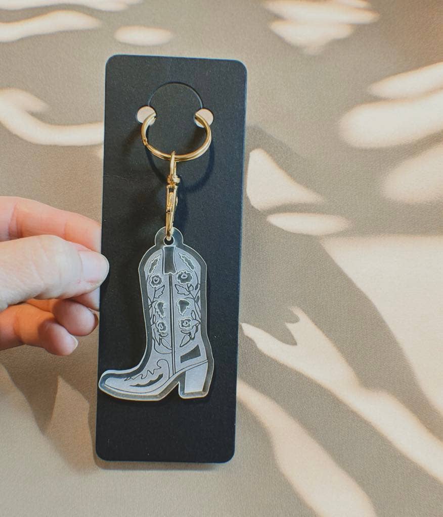 Floral Rose Cowboy Boot Western Keychain Jewelry