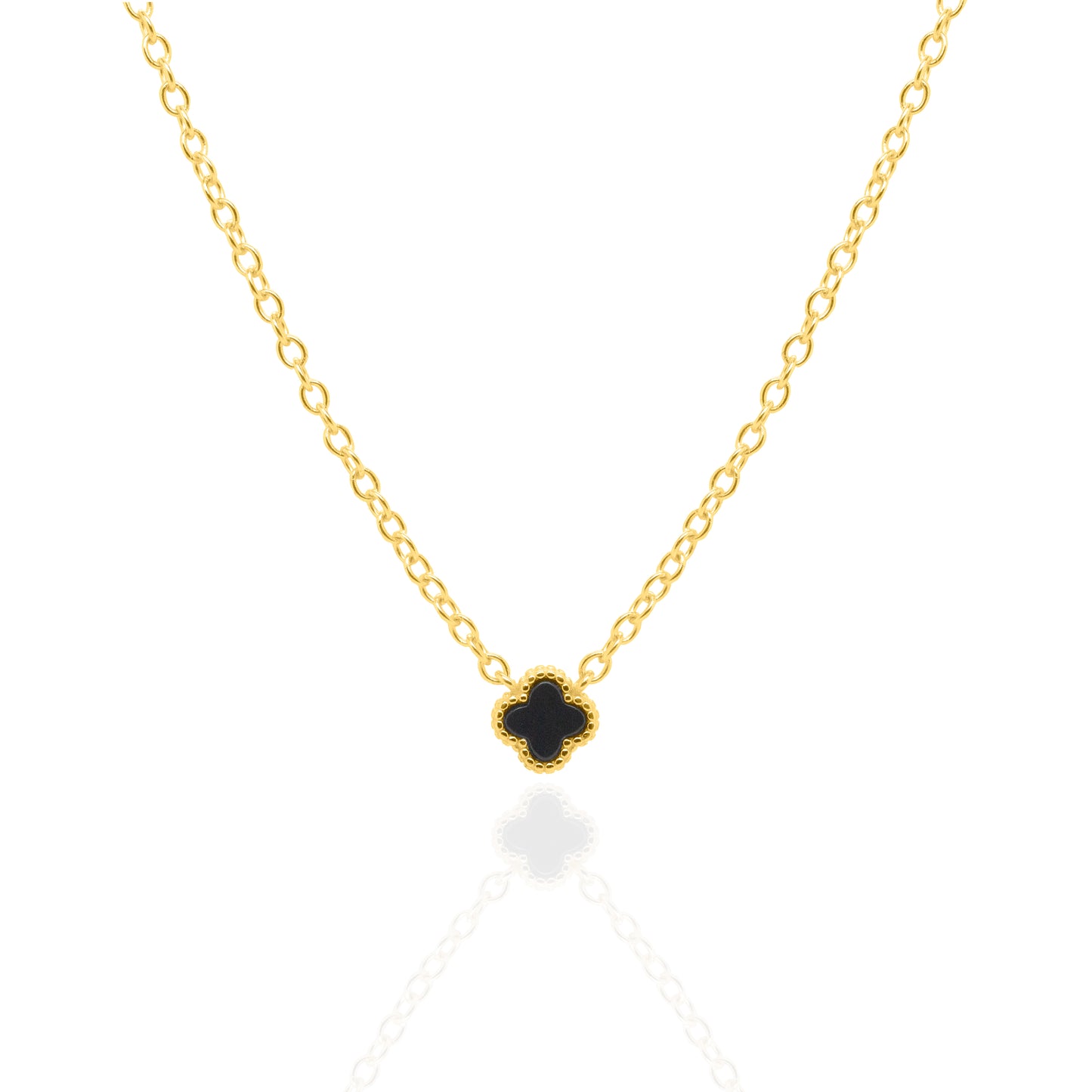 Mini Black Agate Clover Necklace