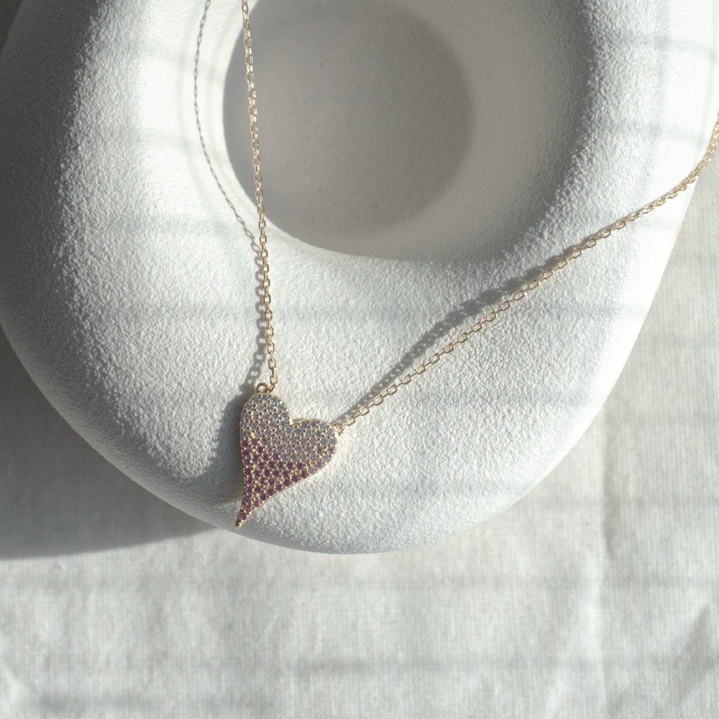 Large Pink Sparkly Ombre Heart Necklace