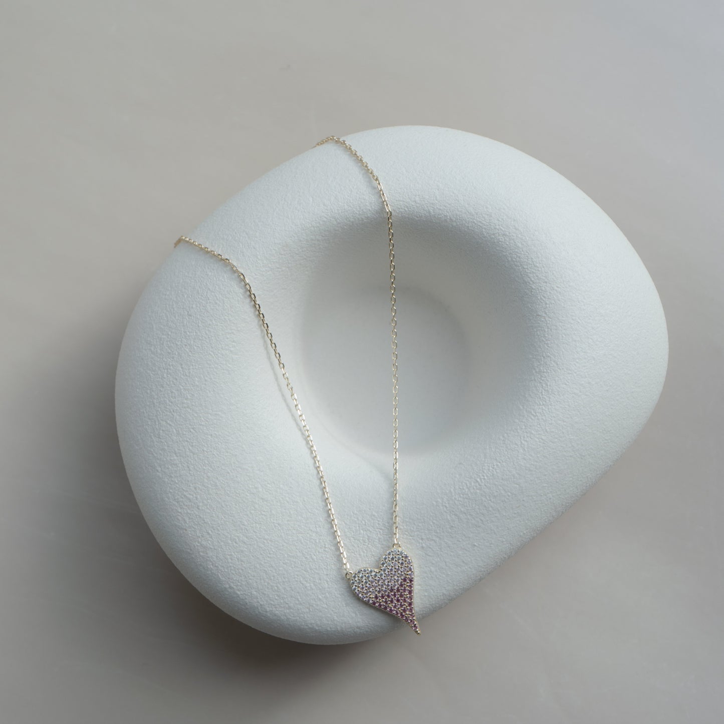 Large Pink Sparkly Ombre Heart Necklace