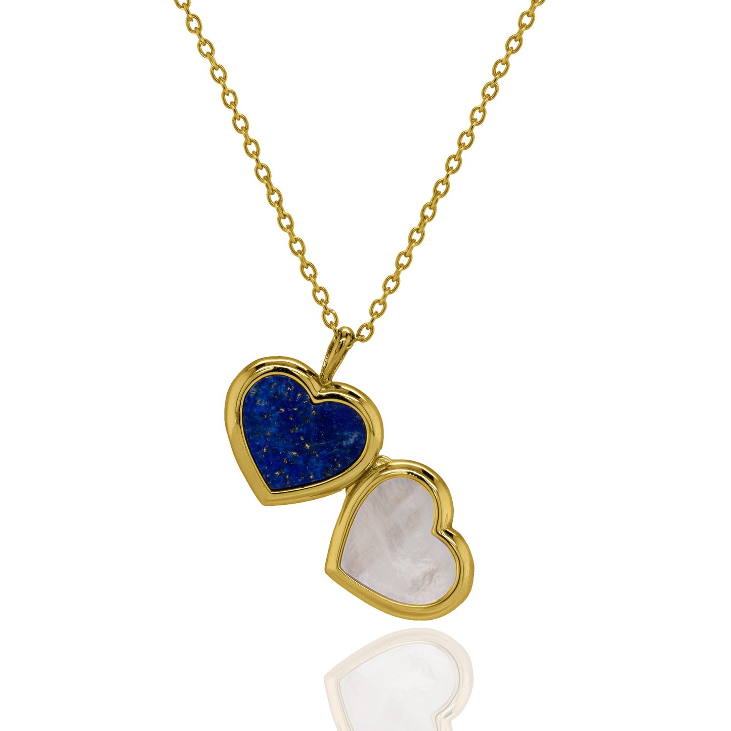 Reversible Heart Pearl / Blue Lapis Locket Necklace
