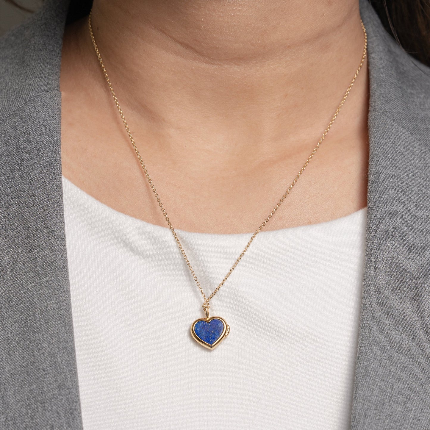 Reversible Heart Pearl / Blue Lapis Locket Necklace