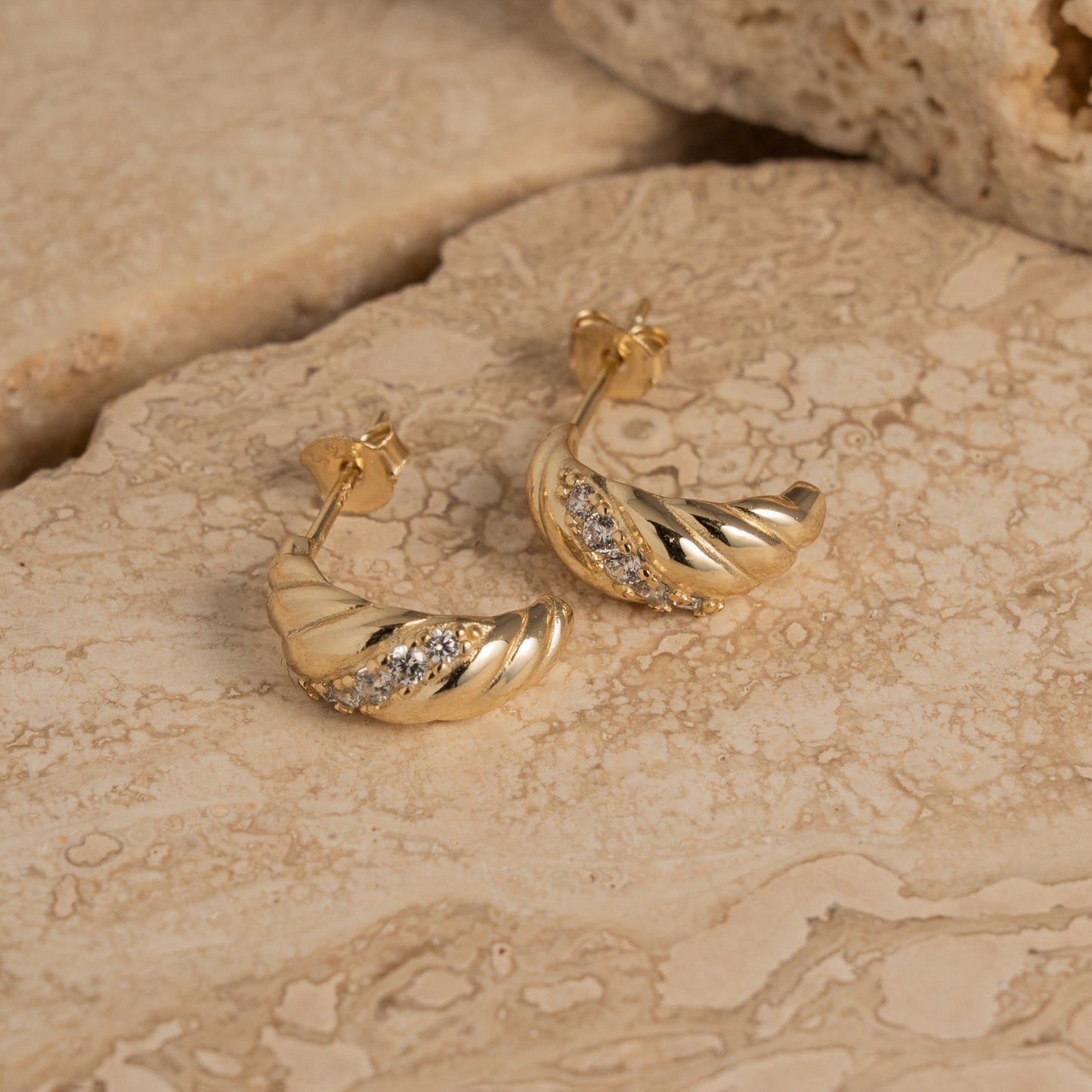 Sparkly Croissant Dome Hoops