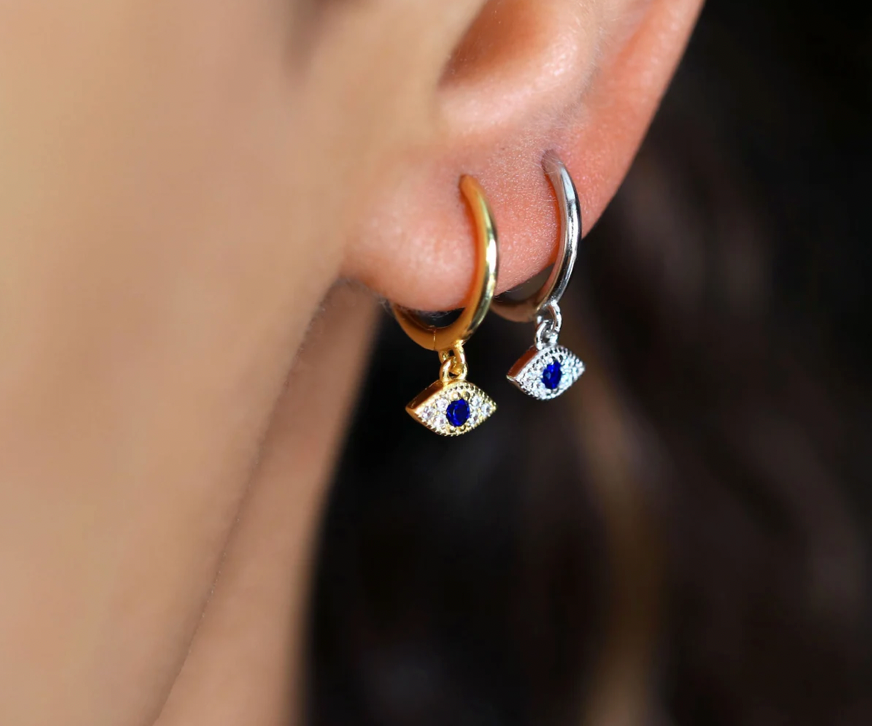 Sparkly Evil Eye Hoops