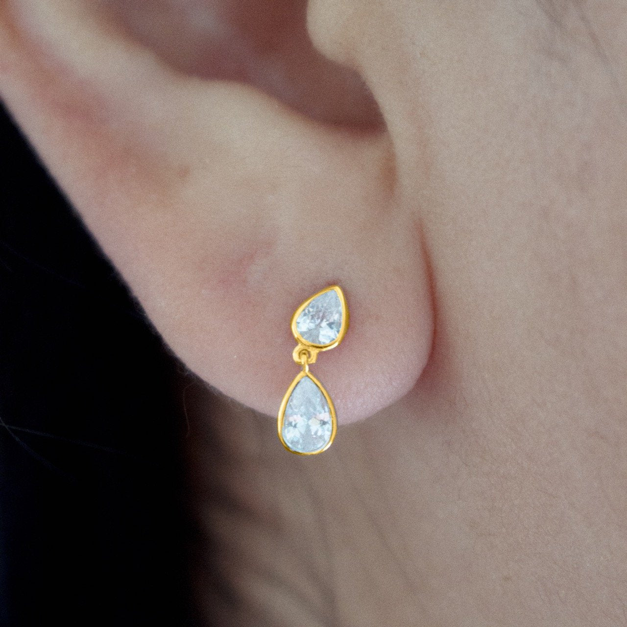 Sparkly Double Teardrop Dangle Studs
