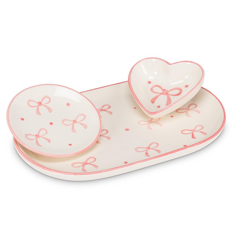 Heart Shape Pink Bow Mini Jewelry Dish