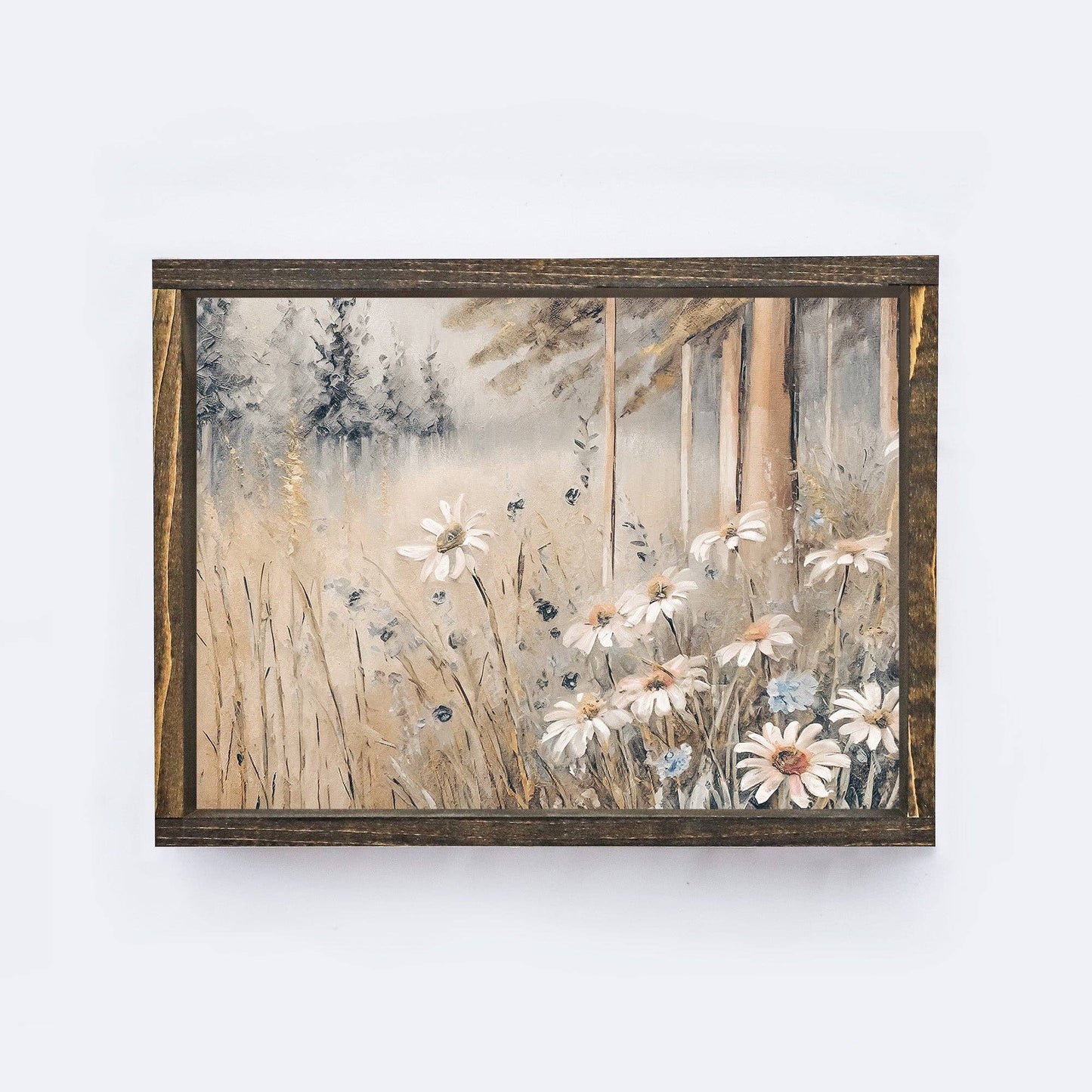 Vintage Print Framed | Warm Wildflower Painting A17: Aged Farmhouse / 8.5x7"