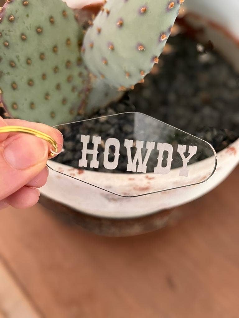 Howdy Keychain Western Keychain Minimalist Jewelry : Gold
