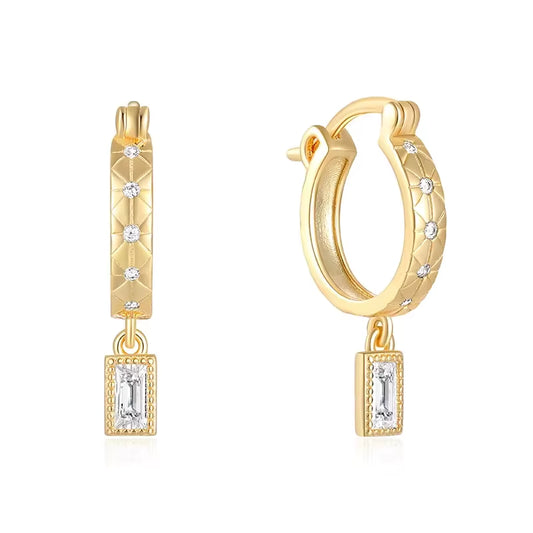 Sparkly Rectangle Drop Hoops