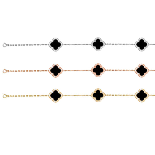 Black Agate Clover Bracelet