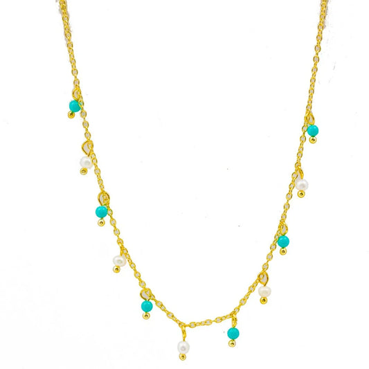 Gold Turquoise and Pearl Choker