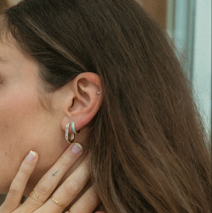 Turquoise Huggie Hoops