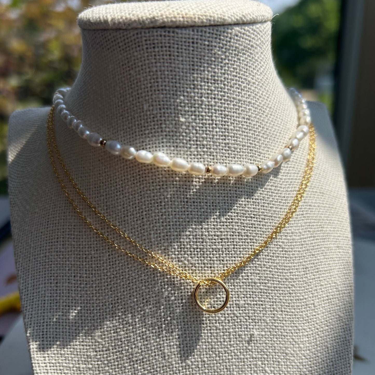 Gold Double Chain Open Circle Necklace