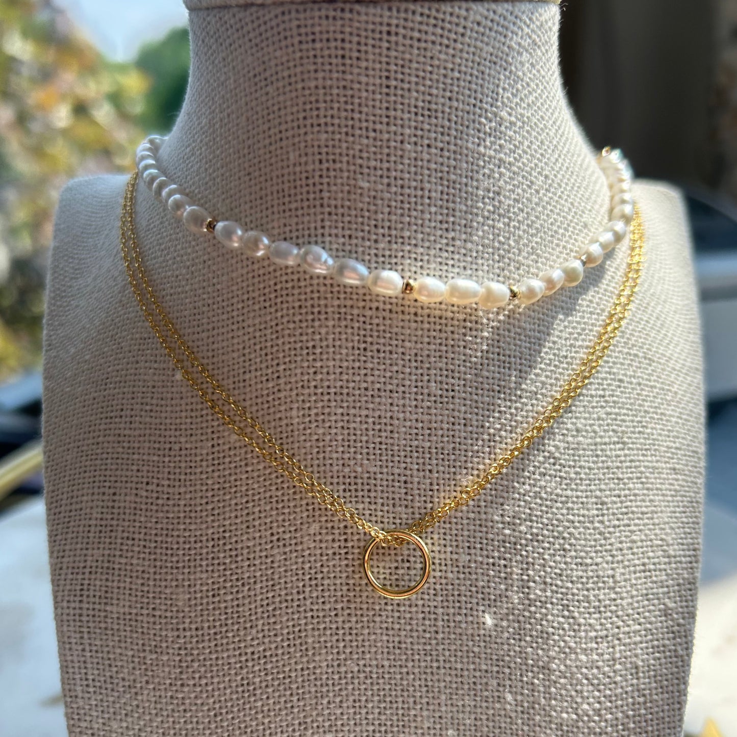 Gold Double Chain Open Circle Necklace