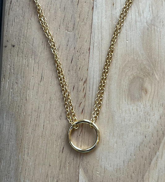 Gold Double Chain Open Circle Necklace