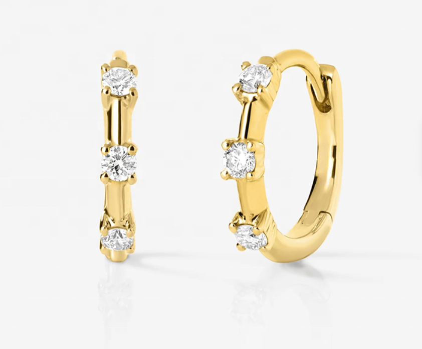CZ Station Dainty Sterling Silver 12mm Huggies
