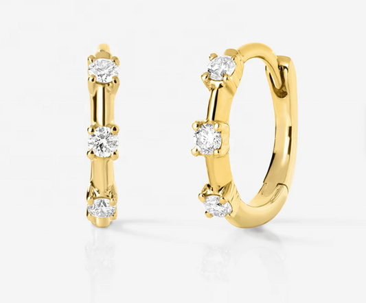 CZ Station Dainty Sterling Silver 12mm Huggies