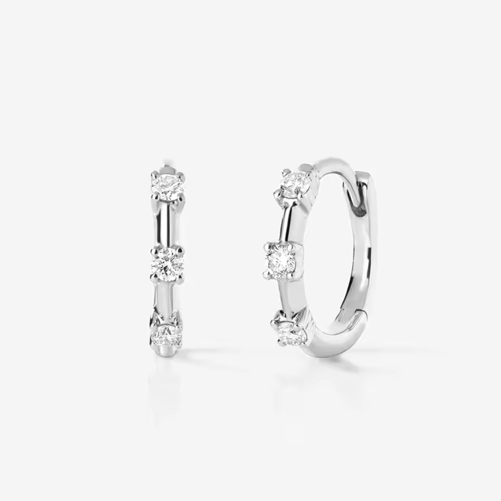 CZ Station Dainty Sterling Silver 12mm Huggies