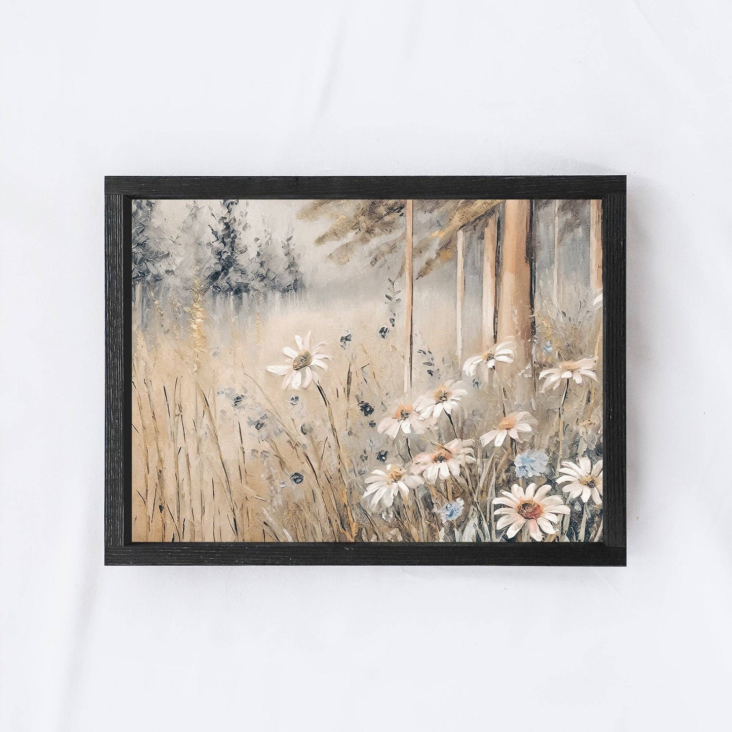 Vintage Print Framed | Warm Wildflower Painting A17: Aged Farmhouse / 8.5x7"