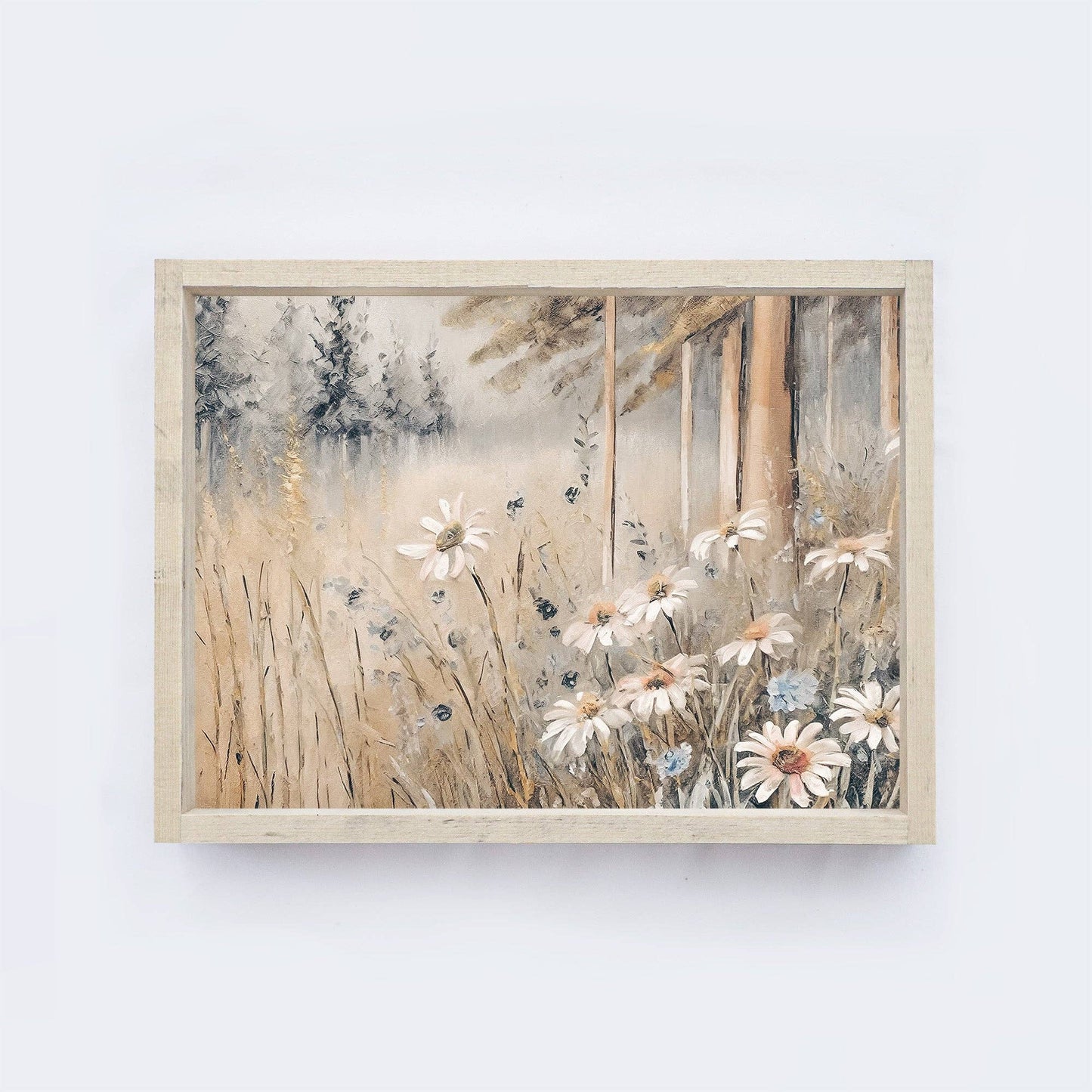 Vintage Print Framed | Warm Wildflower Painting A17: Aged Farmhouse / 8.5x7"
