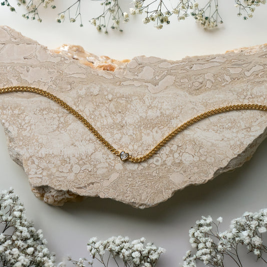 Curb & Mini Bezel Heart Bracelet