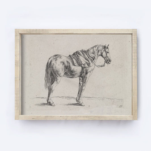 Vintage Horse Wall Art | Framed Equestrian Wall Decor A136: Aged Farmhouse / 8.5x7"