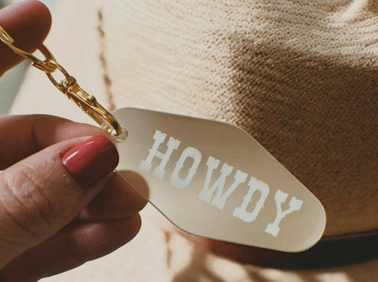 Howdy Keychain Western Keychain Minimalist Jewelry : Gold