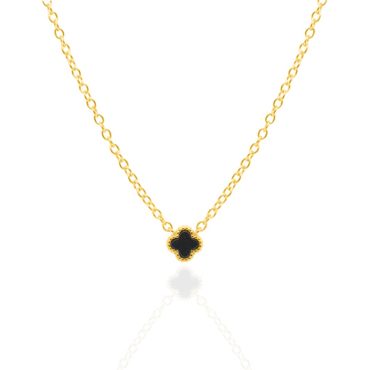 Mini Black Agate Clover Necklace