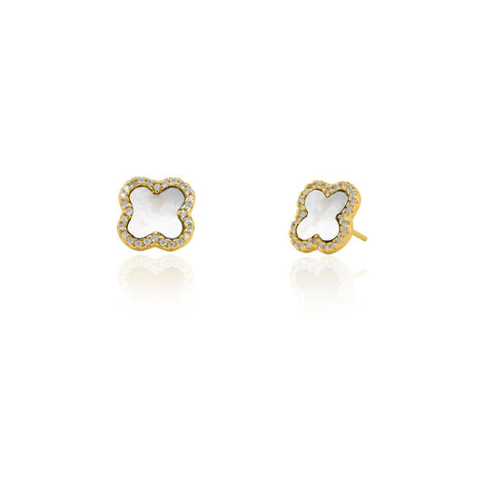 Sparkly Pearl Clover Studs