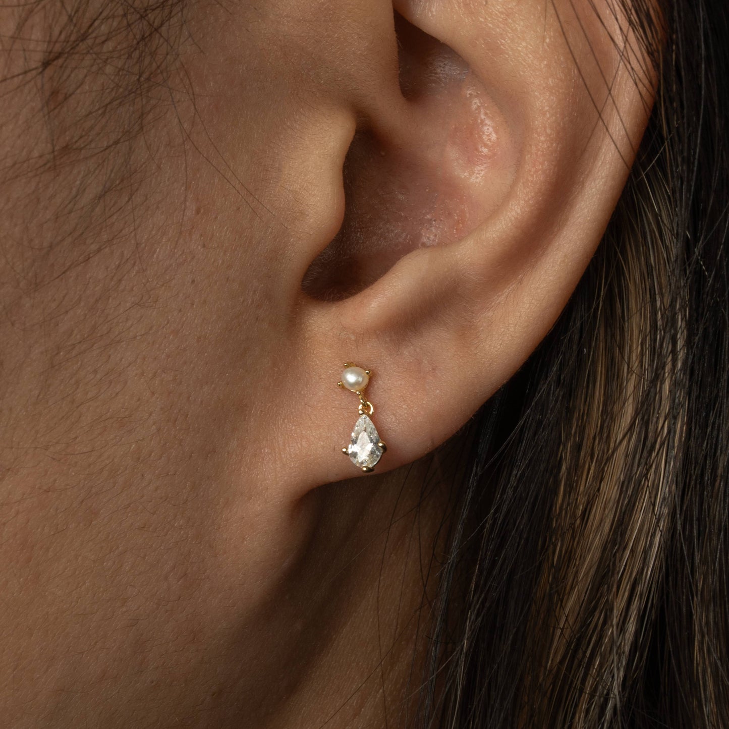 Pearl & CZ Drop Studs
