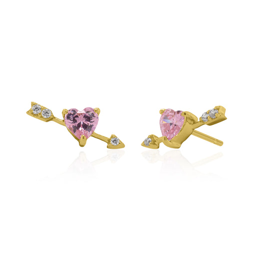 Pink Heart & Arrow Studs